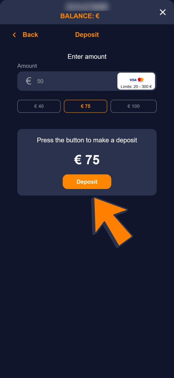 Make a deposit for your Bass Win esports bets.