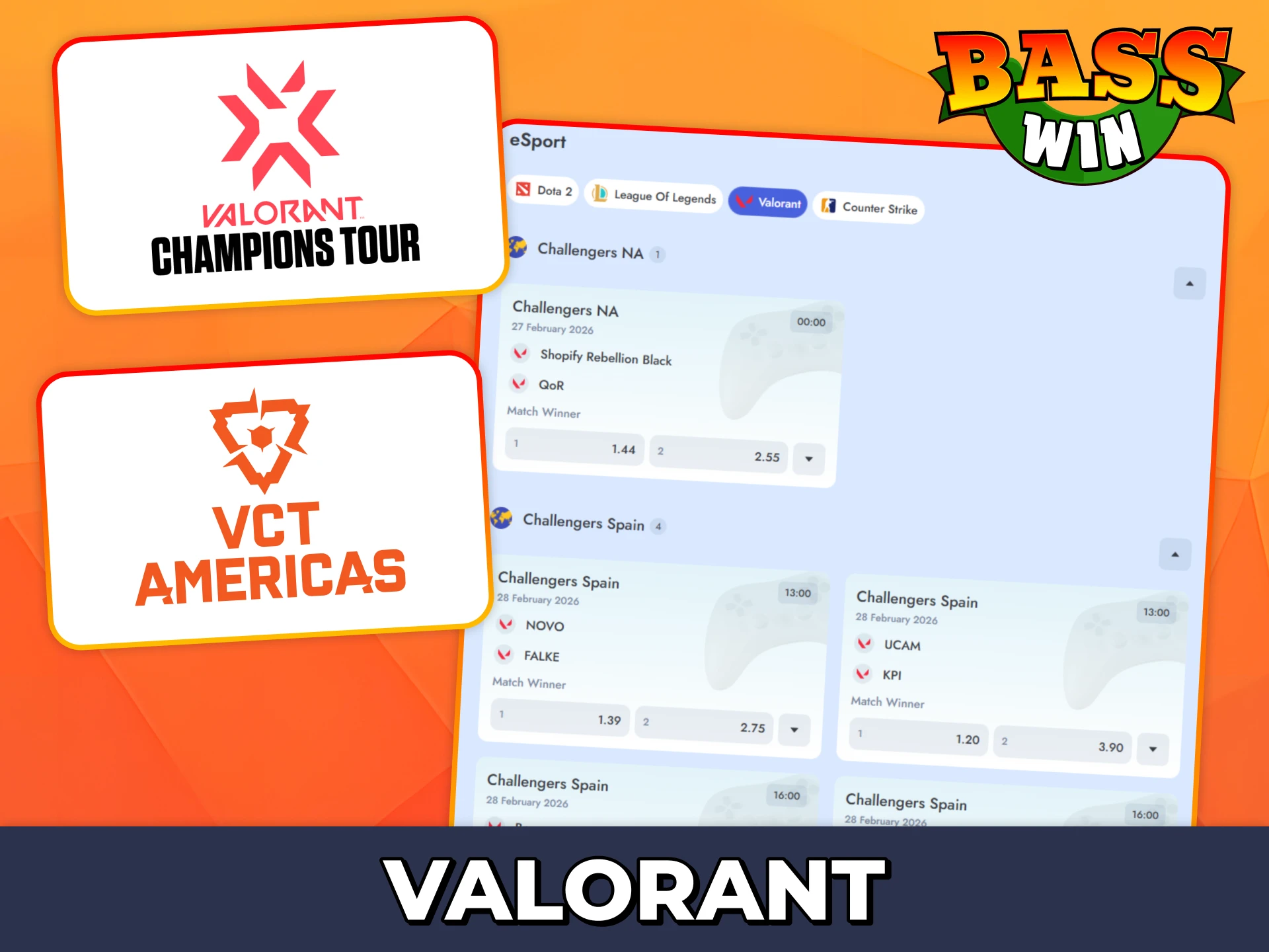 Place bets on Valorant matches at Bass Win sportsbook.